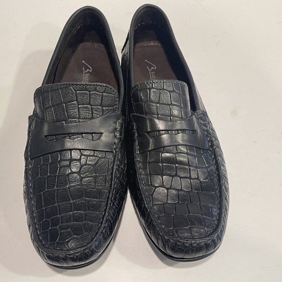 Bacco Bucci Mens Sz 8 Slip-On Black Croc Print Leather Driving Mocs Penny Loafer - Picture 8 of 12